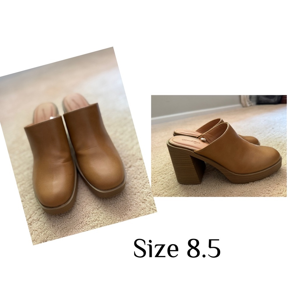 Women's Tan Block Heel Mules